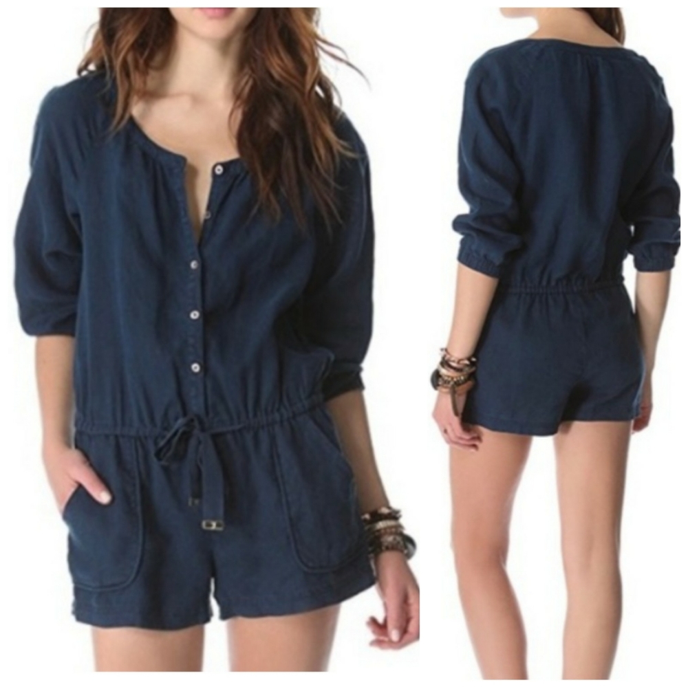 Juicy Couture Beach 100%Linen Romper Navy Blue